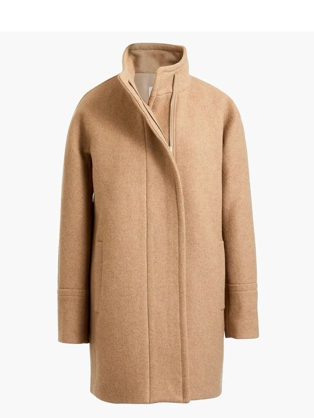 J. Crew Camel Wool-Blend Stand Collar Pea Coat